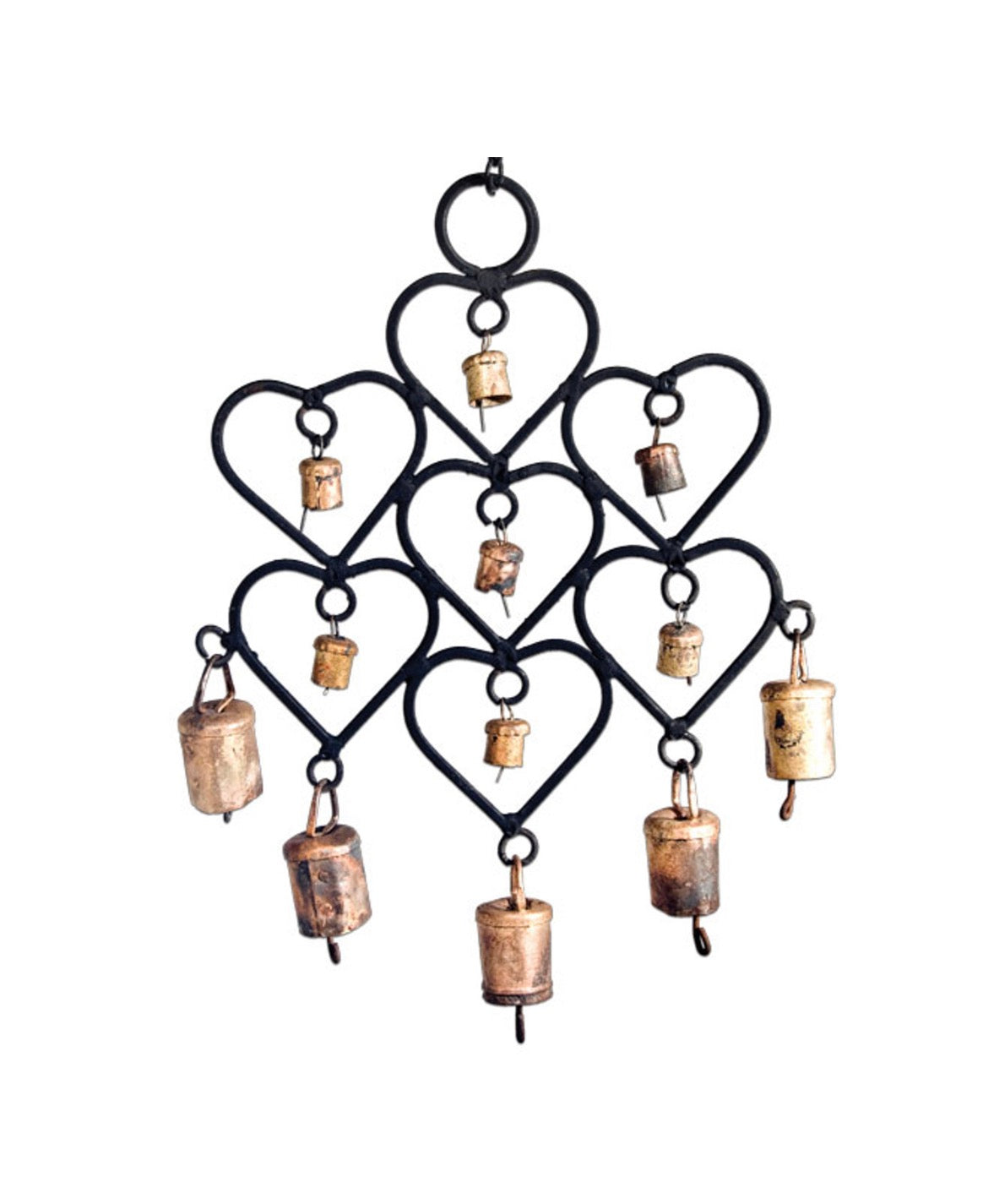 Rustic Cow Bells in Hearts Wind Chime – 10 inch