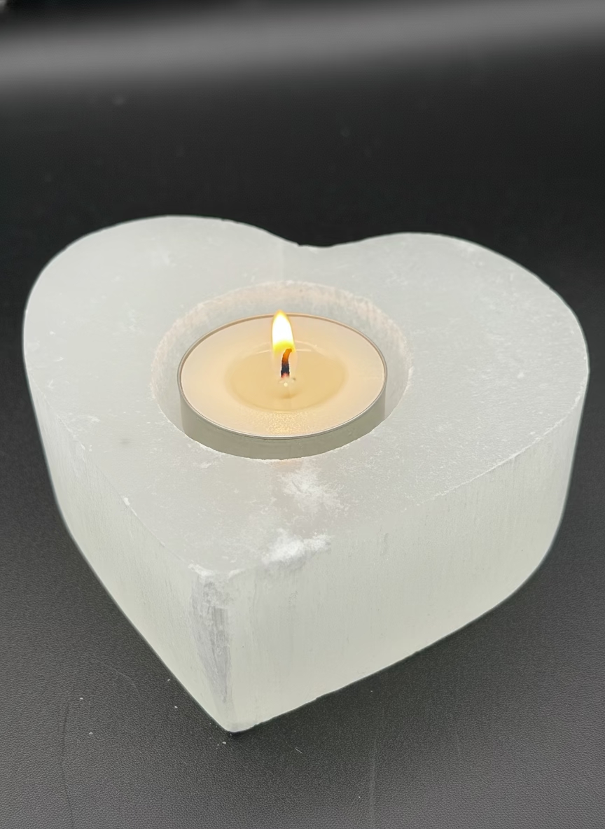 Selenite Heart Tea Light Holder for radiant energy & high vibrations