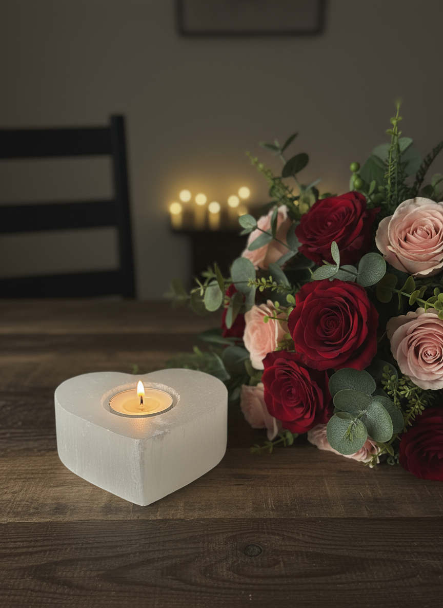 Selenite Heart Tea Light Holder for radiant energy & high vibrations