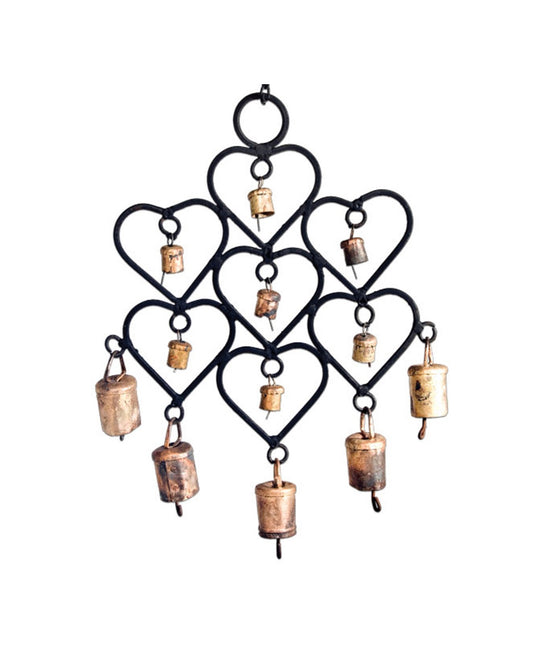 Rustic Cow Bells in Hearts Wind Chime – 10 inch