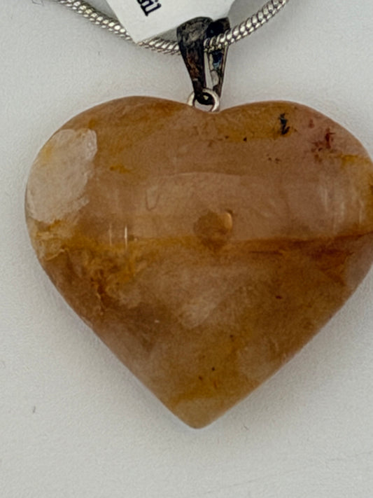 Yellow Hematoid / Golden Healer Quartz Heart Pendant – Healing & Energetic Balance