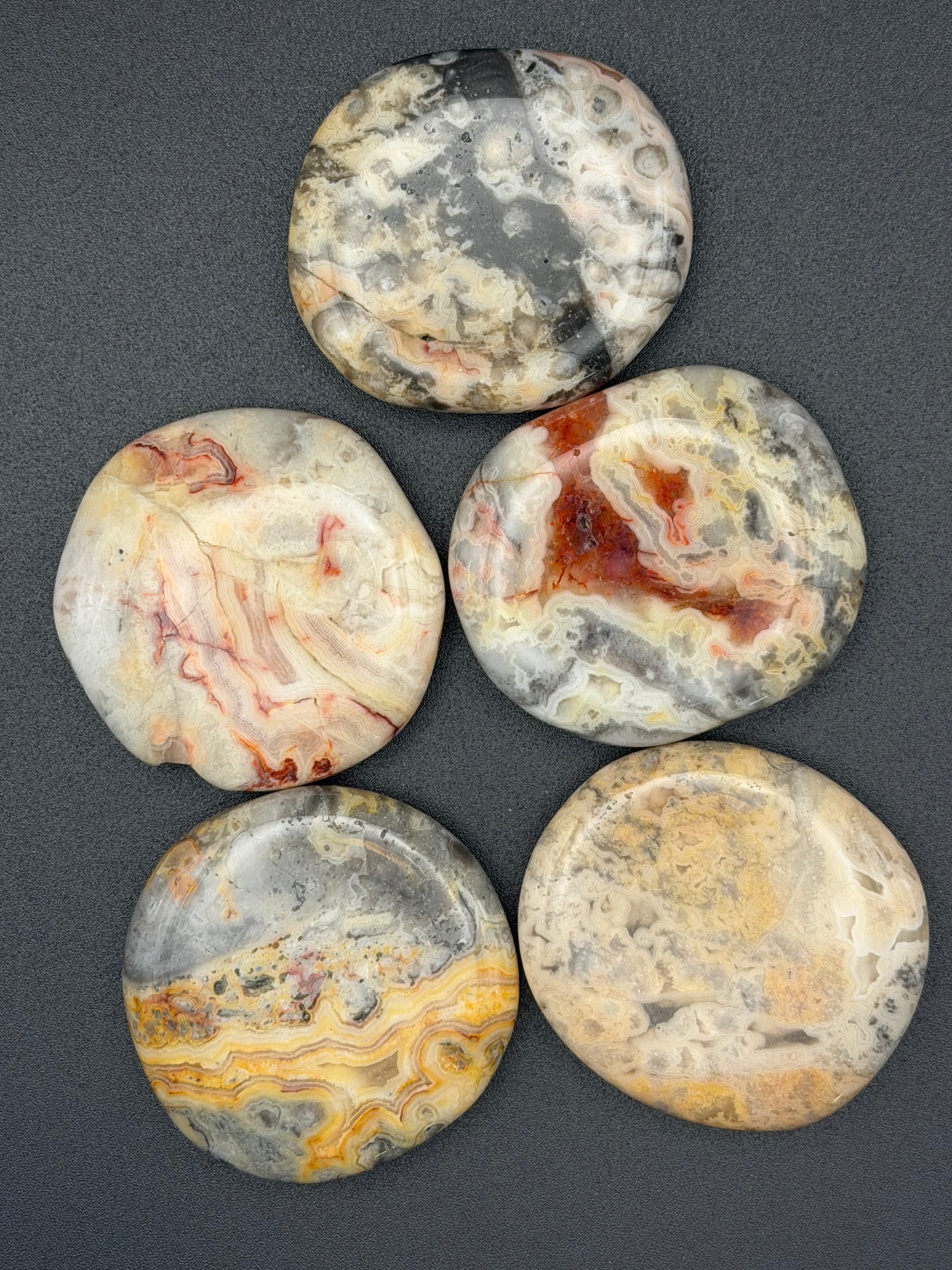 Crazy Lace Agate Palm Stone for finding joy in tough times