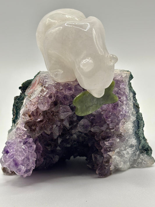 Onyx Spirit Bear on Amethyst Geode